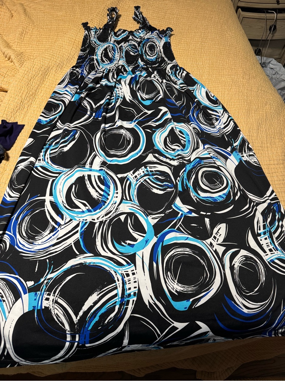 Black Maxi dress with Blue & White Abstract Rings